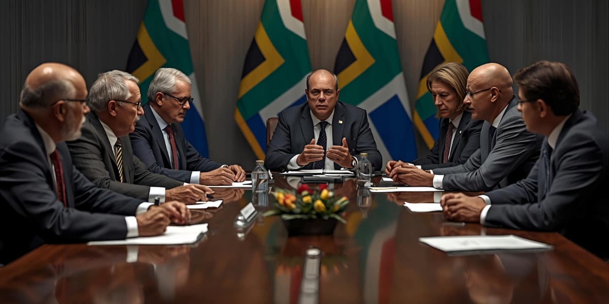 South Africa politics coalition meeting with intense negotiations at the table