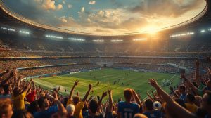 Coupe du monde 2026 African qualifiers stadium with cheering fans and players in action